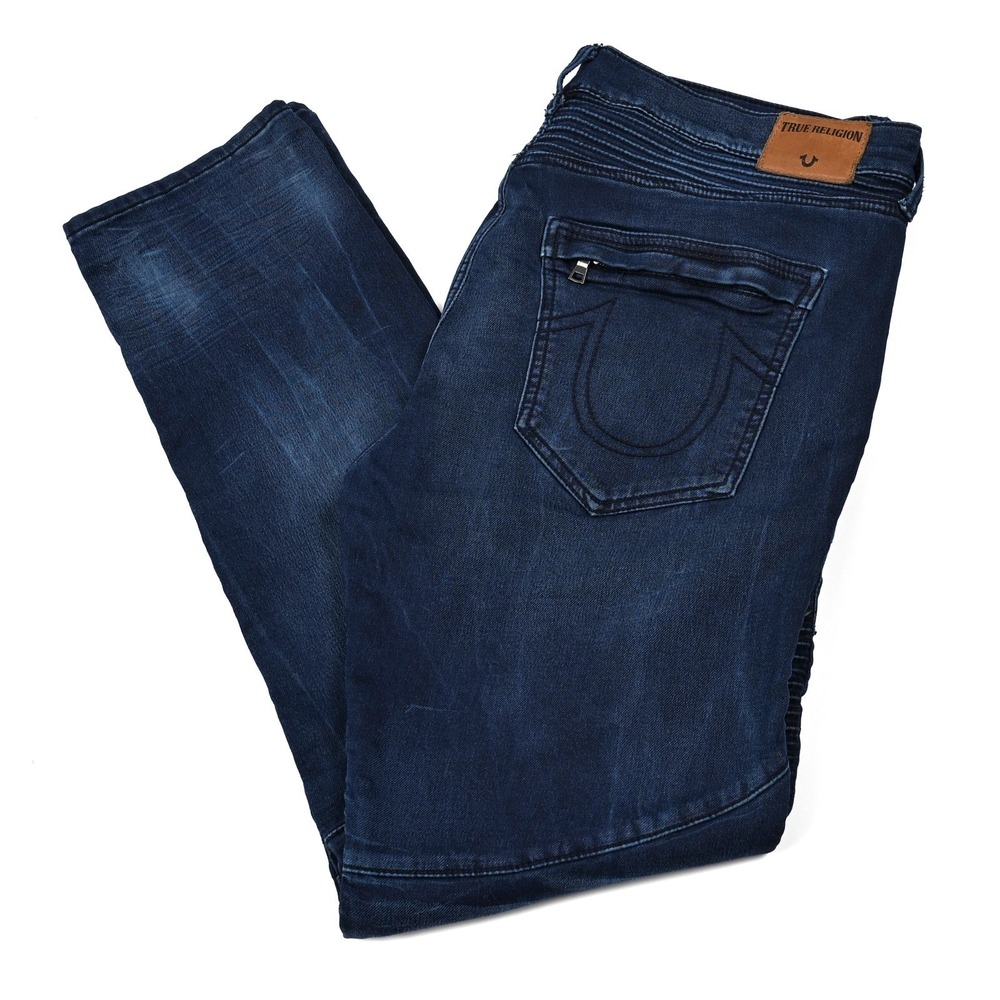 True Religion Men's Rocco Relaxed Skinny Jeans Size 38 Moto Ribbed Biker Hip Hop